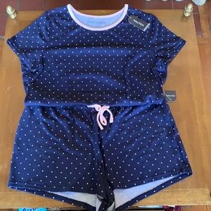 Nautica Navy Blue with pink polka dots Ladies Tee & Shorts Pajama Set NWT Large